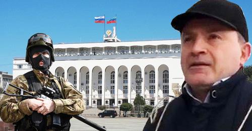 Дом правительства Дагестана в Махачкале. Коллаж "Кавказского узла" Фото стоп-кадр видео https://www.instagram.com/p/Be48TE9gwYt/?hl=ru&taken-by=golos.dagestana, 
Елены Синеок, Юга.ру, Котомкина https://ru.wikipedia.org/