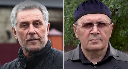 Руслан Кутаев, Оюб Титиев. Кадры видео "Кавказ.Реалии" https://www.kavkazr.com/a/28929120.html; RTVI Новости https://www.youtube.com/watch?v=tPsp9NKGUuA&t=4s. Коллаж "Кавказского узла" Руслан Кутаев, Оюб Титиев. Кадры видео "Кавказ.Реалии" https://www.kavkazr.com/a/28929120.html; RTVI Новости https://www.youtube.com/watch?v=tPsp9NKGUuA&t=4s. Коллаж "Кавказского узла"