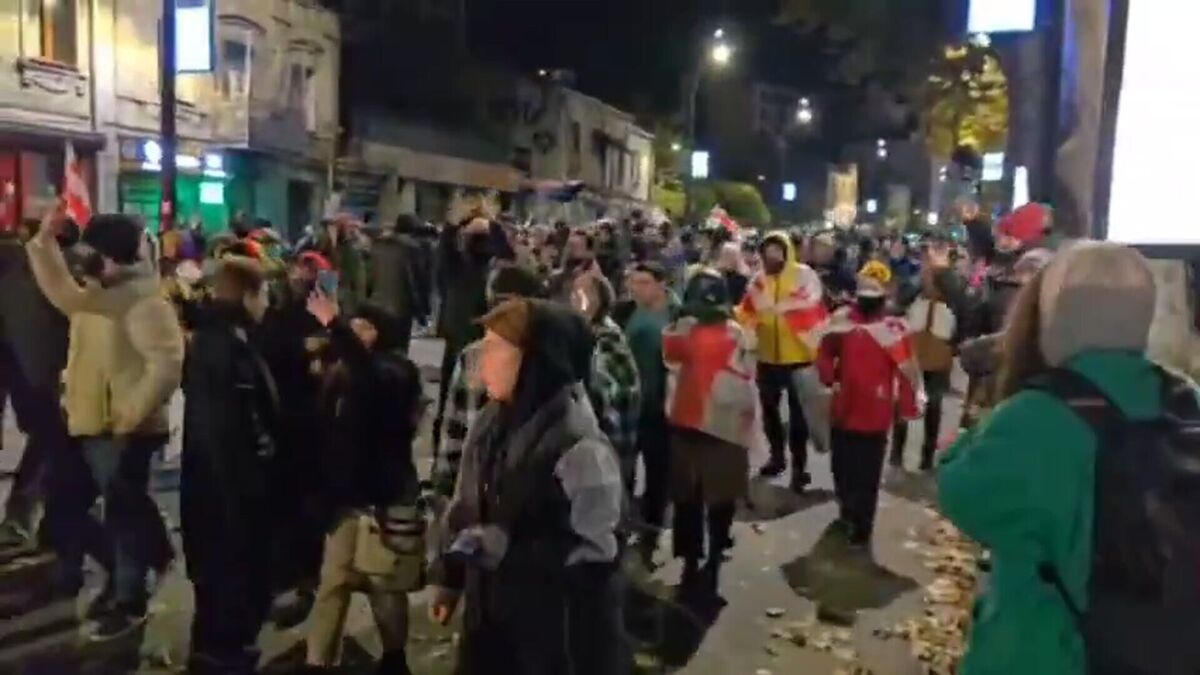 Участники акции в Тбилиси. 19 ноября 2024 г. Скриншот видео https://ria.ru/20241120/gruziya-1984738273.html