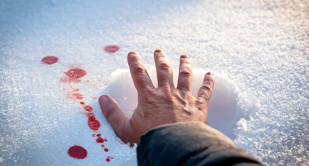 Мужская рука на снегу. Иллюстрация создана «Кавказским узлом» с помощью ИИ в программе Photoshop
