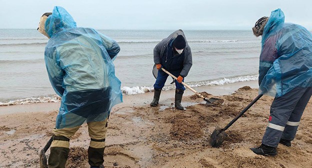 Уборка мазута на пляжах Кубани. Фото t.me/kondratyevvi
