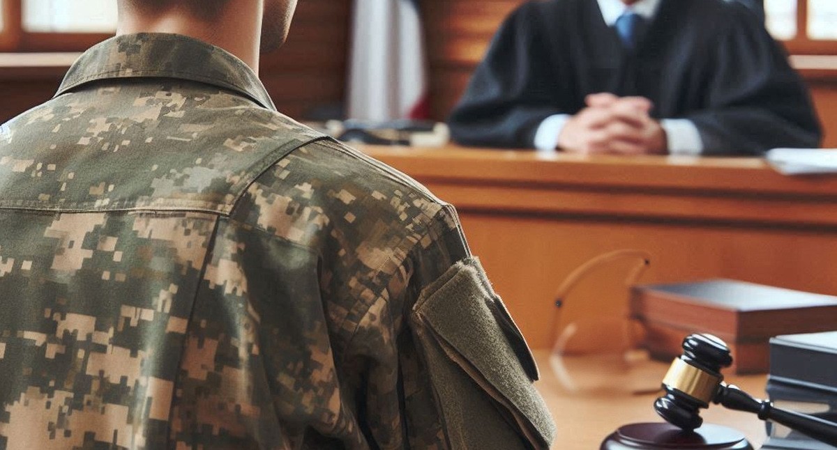 Военный в суде. Иллюстрация создана "Кавказским узлом" с помощью ИИ в программе Copilot