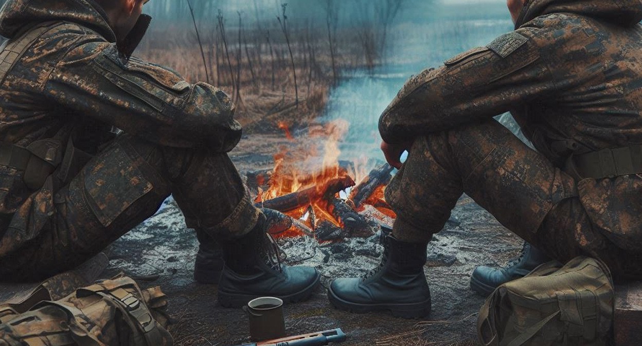 Военные на СВО. Иллюстрация создана «Кавказским узлом» с помощью ИИ в программе Copilot