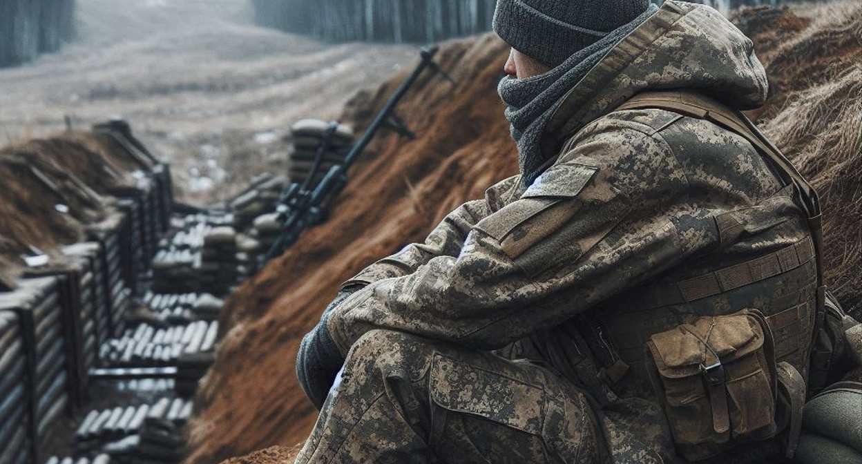 Военный на СВО. Иллюстрация создана «Кавказским узлом» с помощью ИИ в программе Copilot