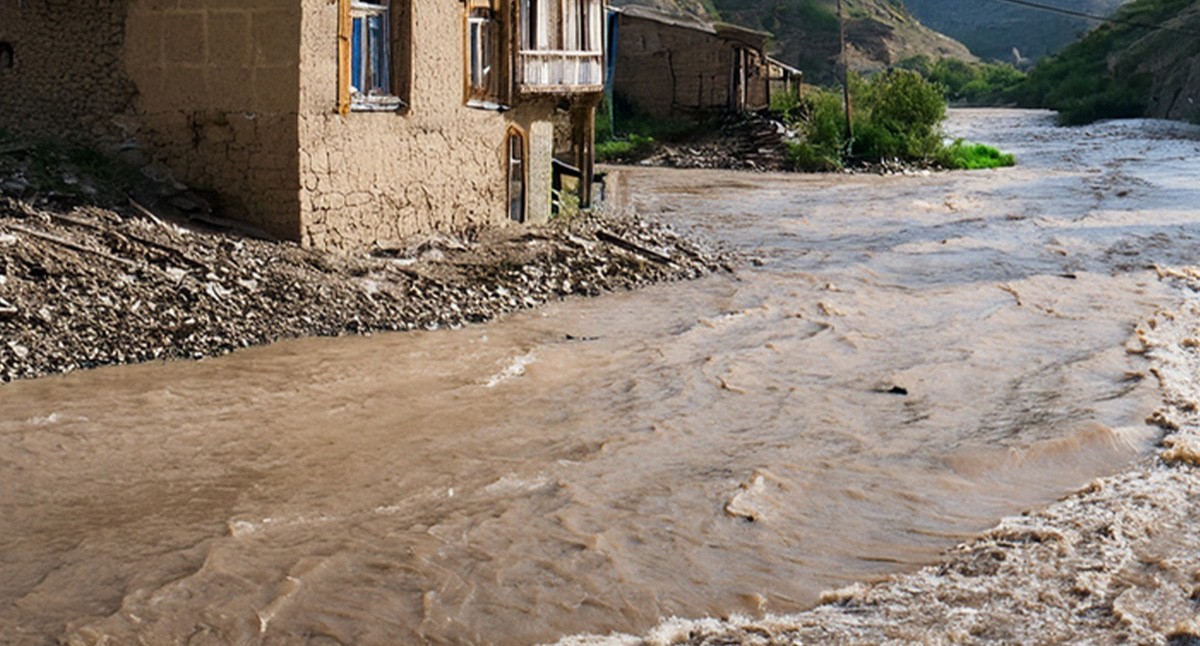 Подтопление дома. Иллюстрация создана "Кавказским узлом" с помощью ИИ в программе Photoshop