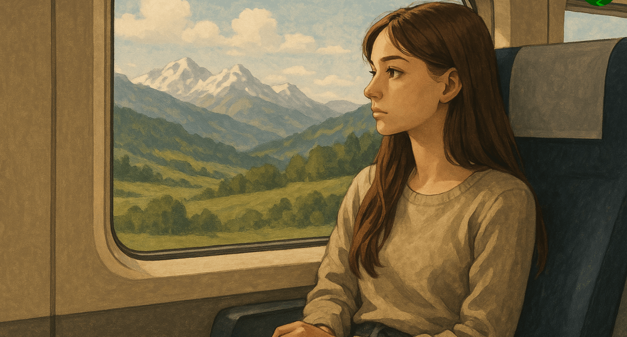 Девушка в поезде. Иллюстрация создана "Кавказским узлом" с помощью ИИ в программе Copilot
