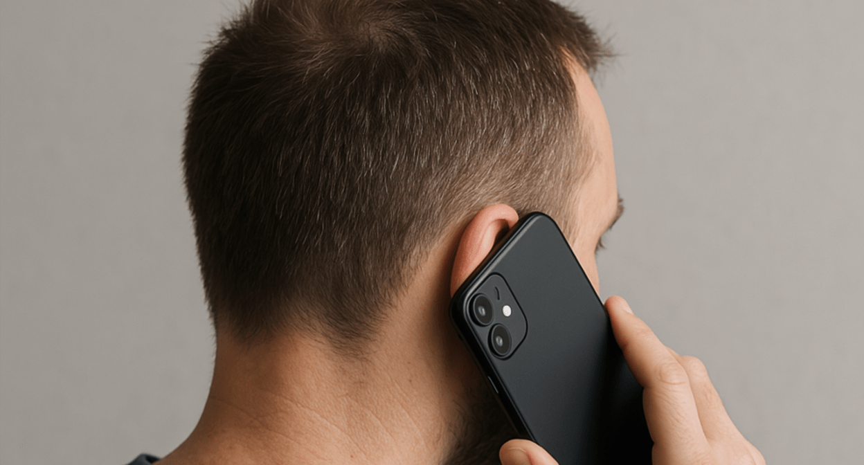 Человек  говорит по мобильному телефону. Изображение создано ИИ в программе Сopilot по запросу "Кавказского узла".