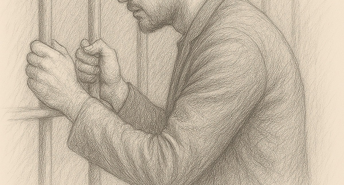 Мужчина за решеткой. Иллюстрация создана "Кавказским узлом" с помощью ИИ в программе Copilot