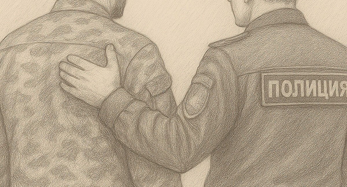 Полицейский и военный. Иллюстрация создана «Кавказским узлом» с помощью ИИ в программе Copilot