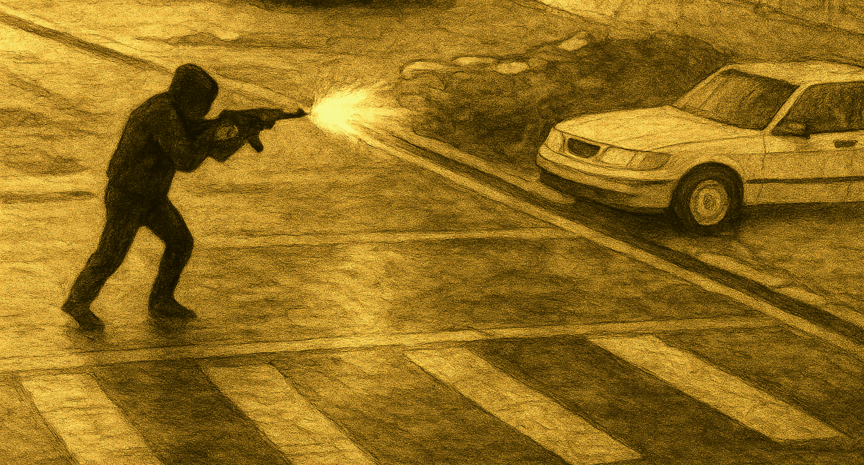 Нападение в Ардоне. Иллюстрация создана «Кавказским узлом» с помощью ИИ в программе Copilot