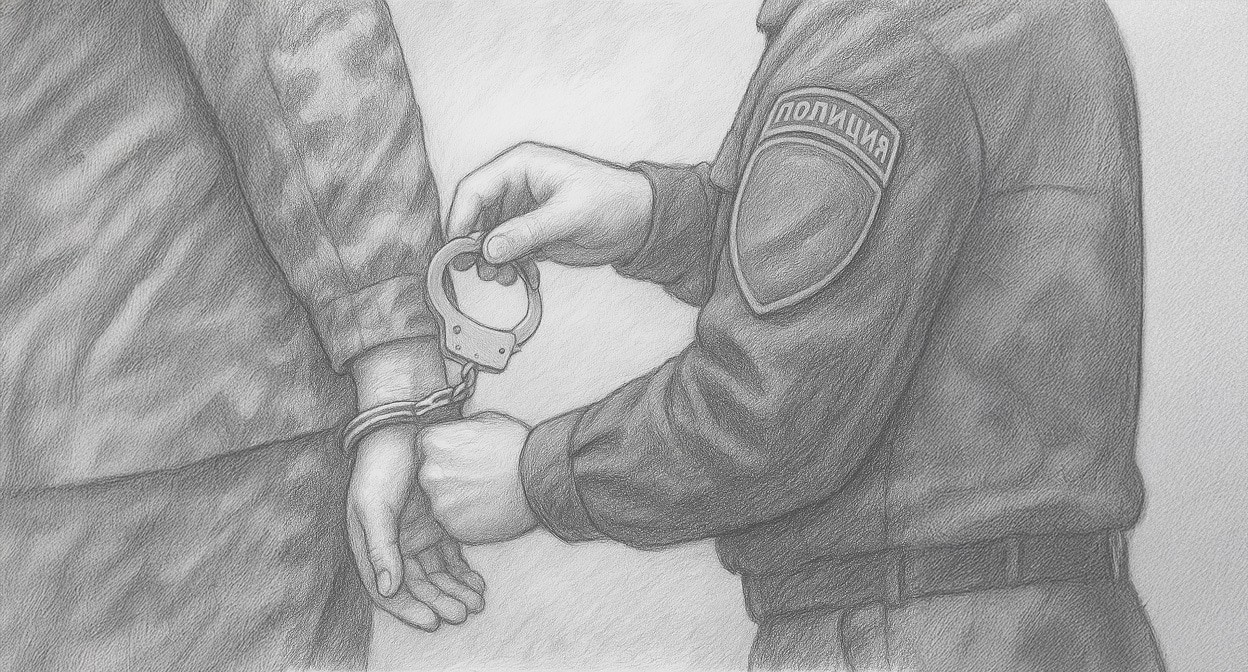 Полицейский задерживает сбежавшего. Иллюстрация создана «Кавказским узлом» с помощью ИИ в программе Copilot