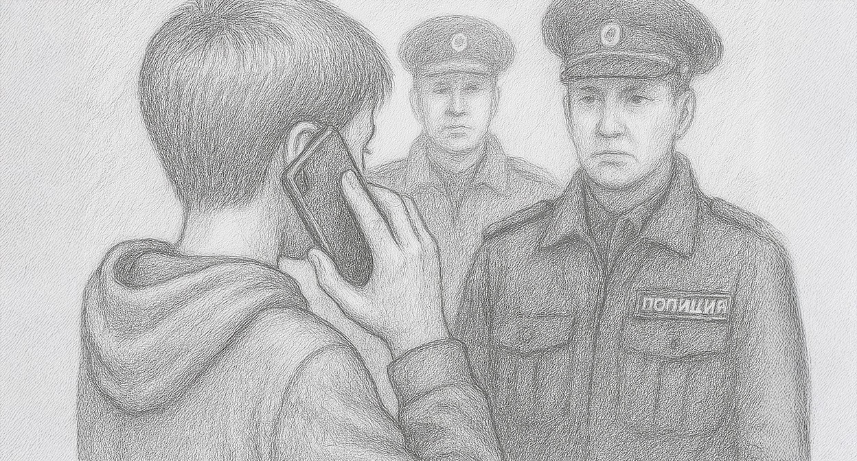 Подросток и полиция. Иллюстрация создана "Кавказским узлом" с помощью ИИ в программе Copilot