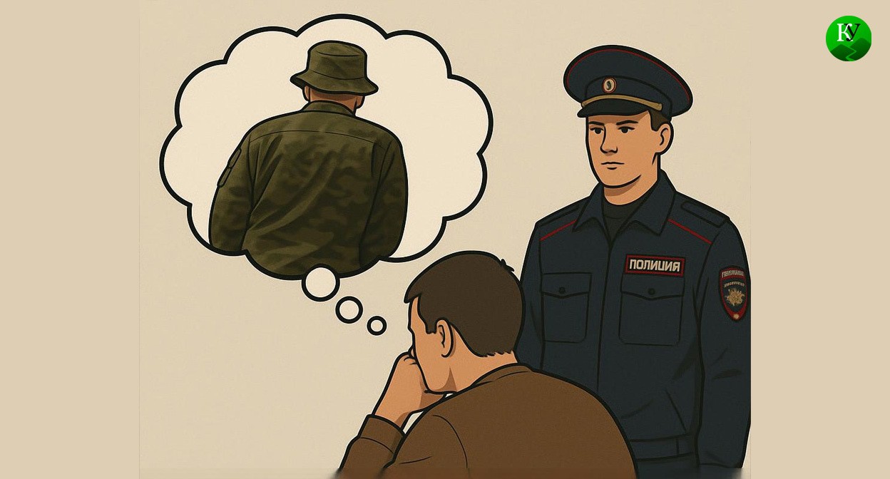 Силовики вручают предостережение. Иллюстрация создана «Кавказским узлом» с помощью ИИ в программе Copilot
