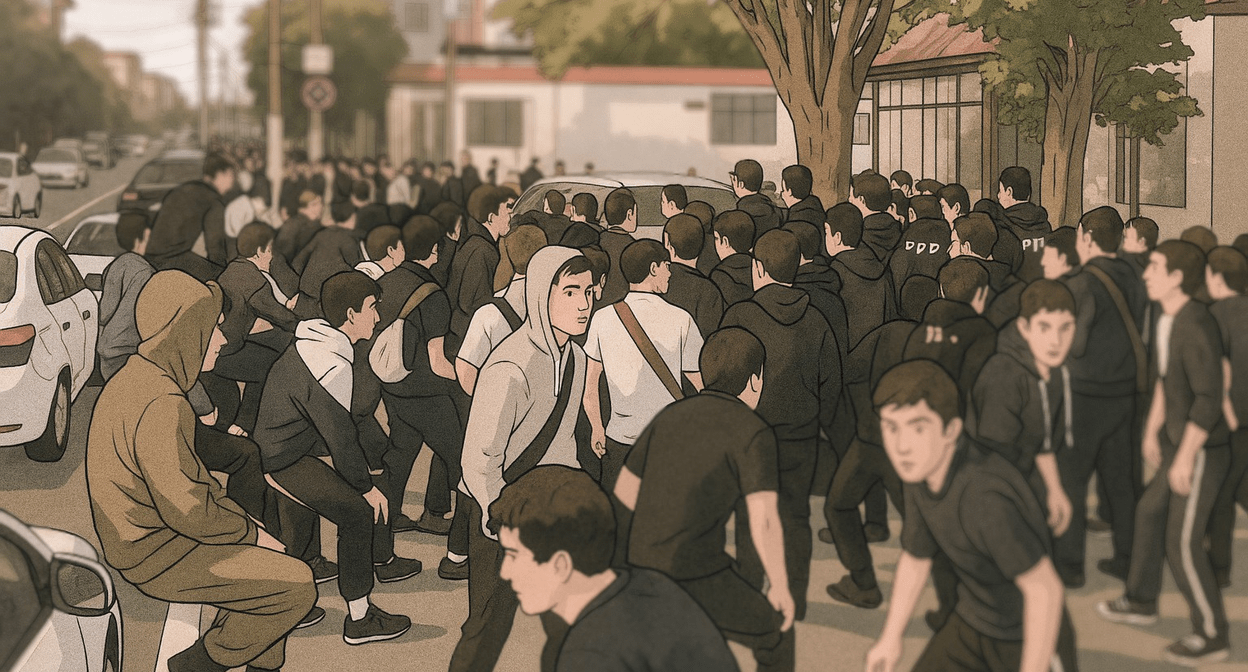 Драка подростков, Иллюстрация создана Кавказским узлом" с помощью ИИ в программе Copilot