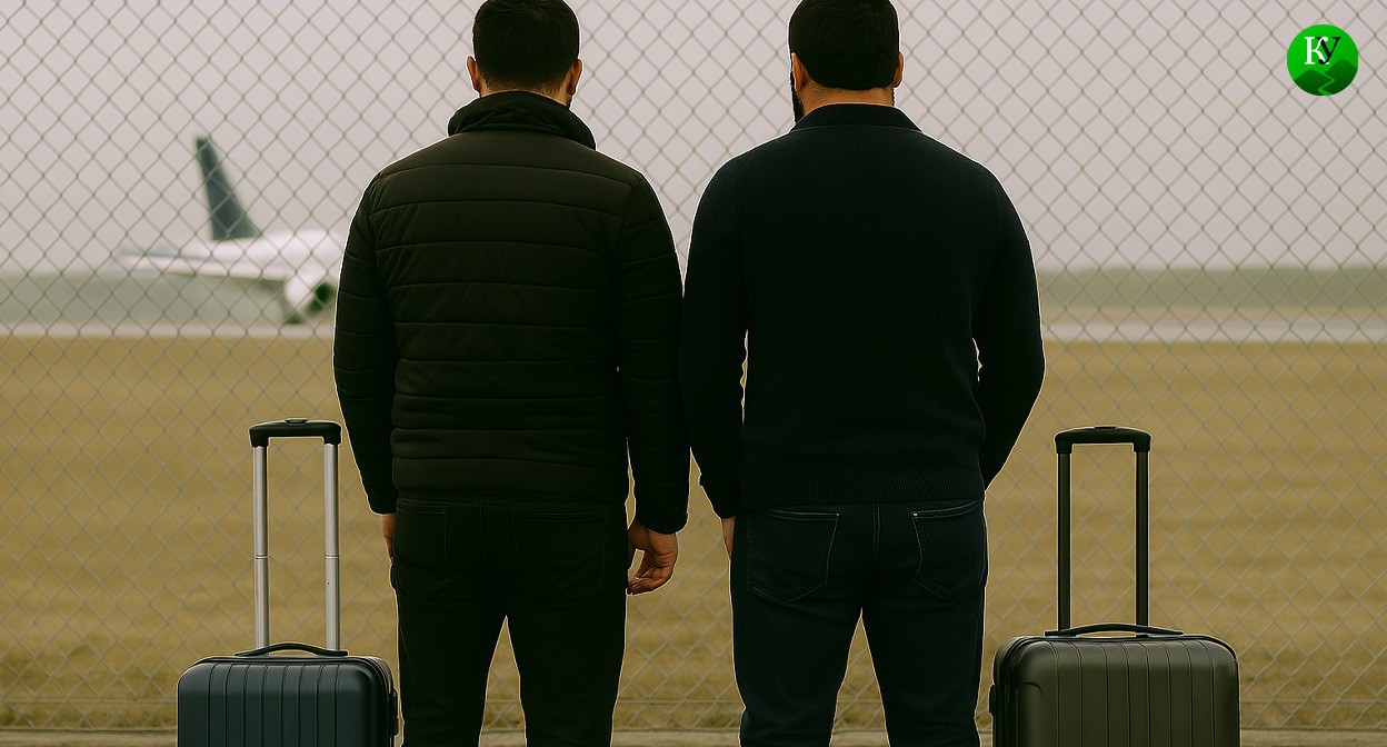 Мужчины в аэропорту. Иллюстрация создана "Кавказским узлом" с помощью ИИ в программе Copilot