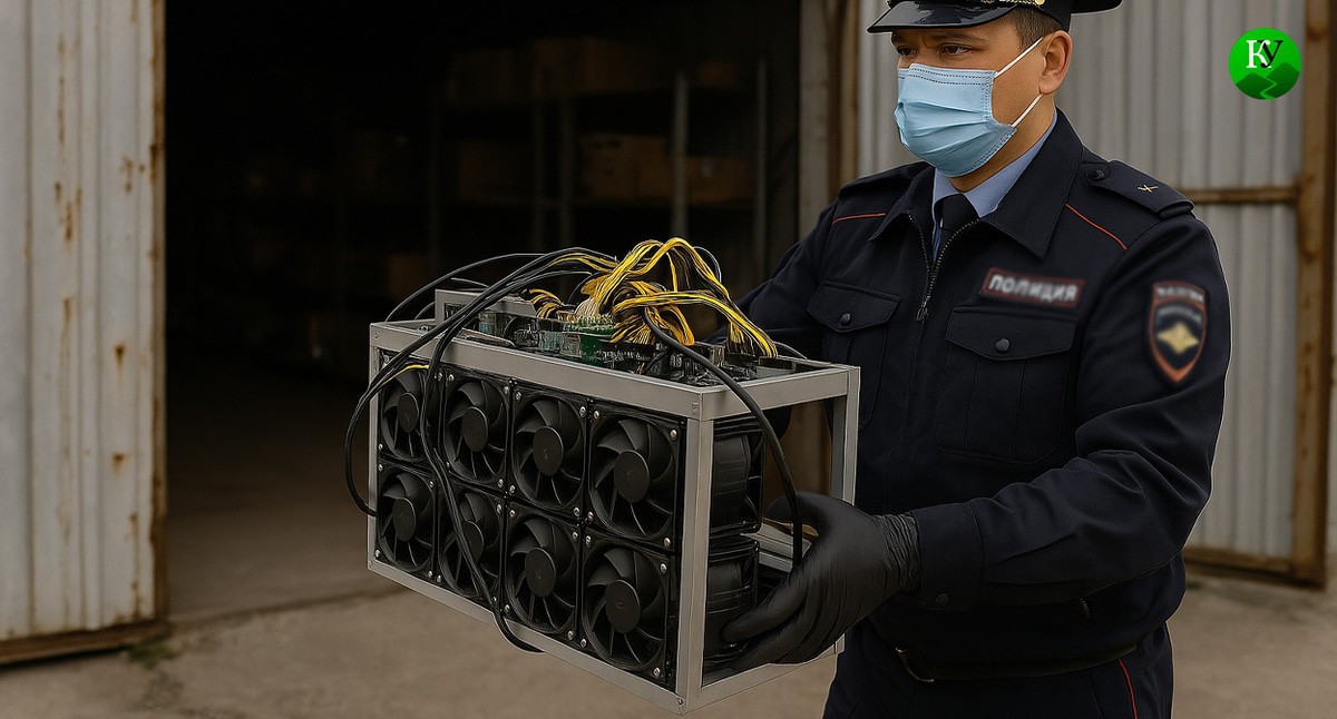 Полицейский с майнинг-оборудованием. Иллюстрация создана «Кавказским узлом» с помощью ИИ в программе Copilot