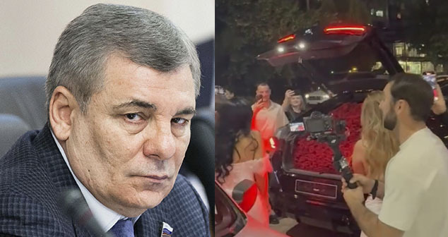 Арсен Каноков. Подарки сына Арсена Канокова Альберта своей девушке. Коллаж "Кавказского узла". Фото: пресс-служба Совета Федерации. Скриншот видео https://t.me/sovetnik333