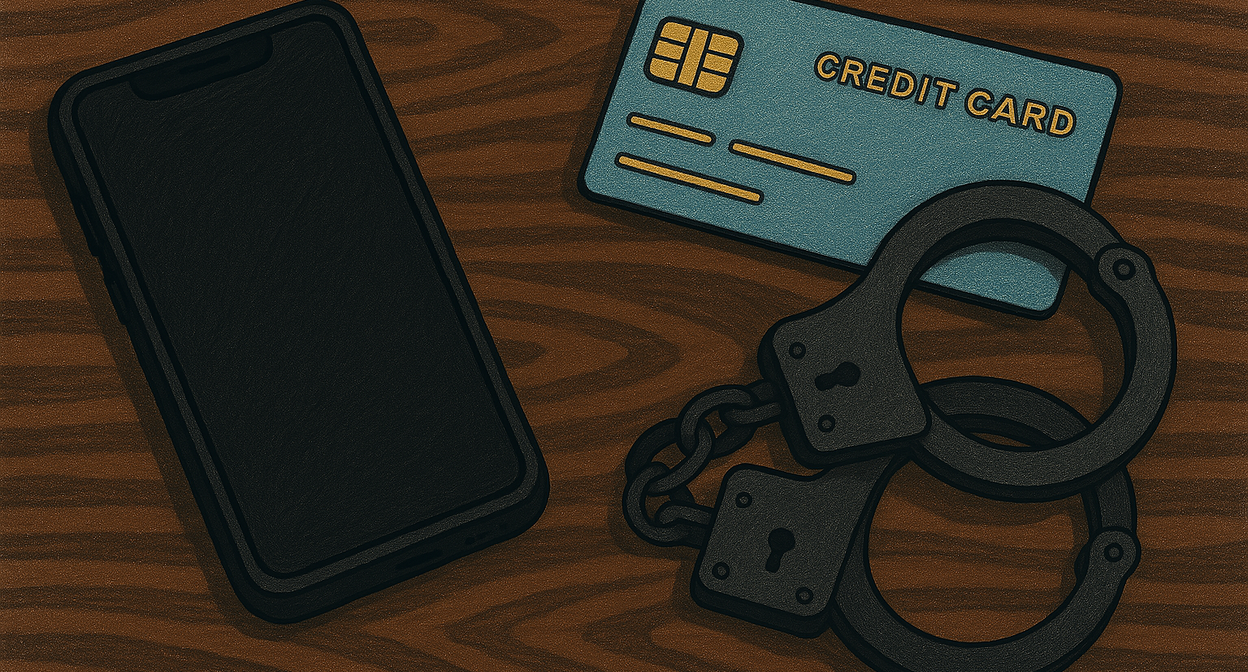 Телефон, карта и наручники. Иллюстрация создана "Кавказским узлом" с помощью ИИ в программе Copilot