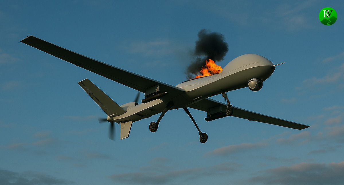 БПЛА горит. Иллюстрация создана "Кавказским узлом" с помощью ИИ в программе Copilot