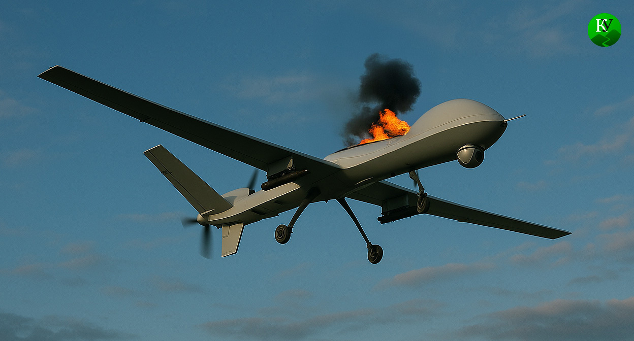 БПЛА горит. Иллюстрация создана "Кавказским узлом" с помощью ИИ в программе Copilot