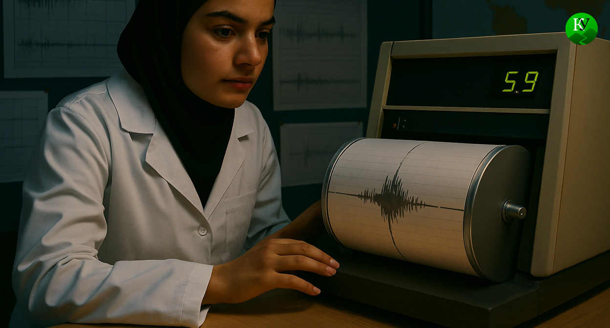 Сейсмолог у прибора. Иллюстрация создана «Кавказским узлом» с помощью ИИ в программе Copilot