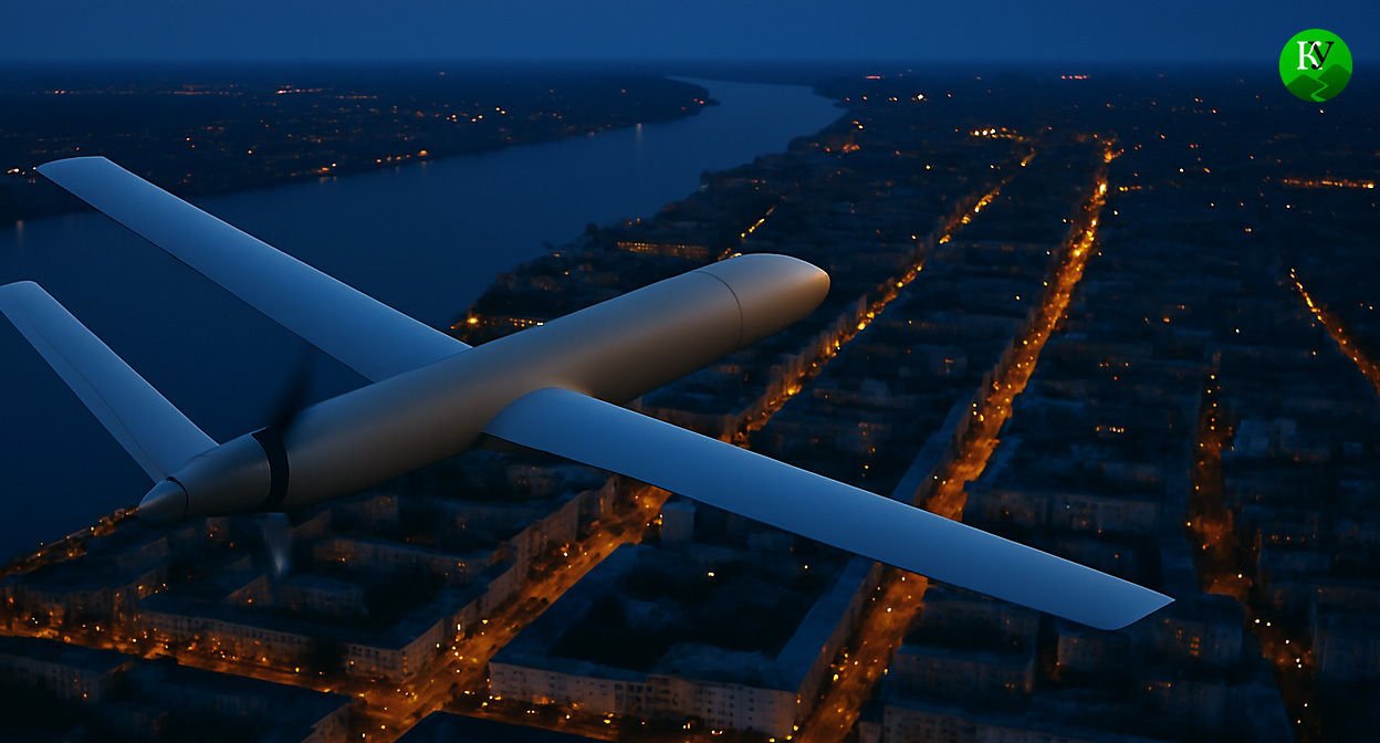 БПЛА в небе над городом. Иллюстрация создана "Кавказским узлом" с помощью ИИ в программе Copilot

