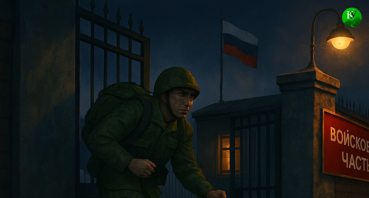 Военный покидает часть. Иллюстрация создана "Кавказским узлом" с помощью ИИ в программе Copilot