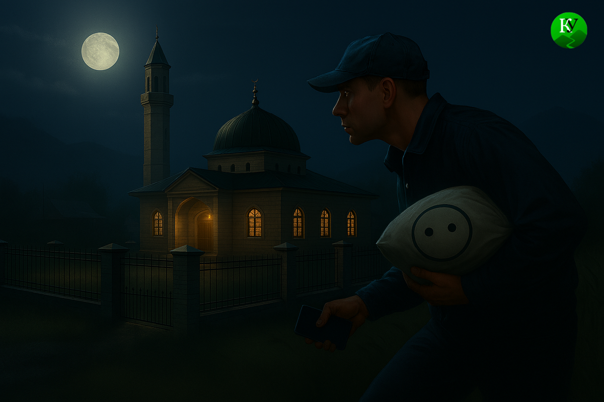 Злоумышленник у мечети. Иллюстрация создана "Кавказским узлом" с помощью ИИ в программе Copilot.