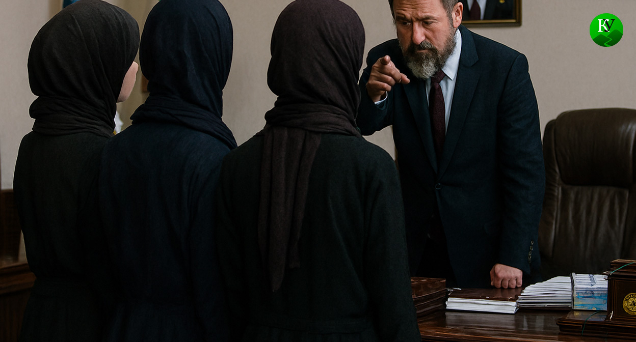 Чиновник порицает блогеров. Иллюстрация создана "Кавказским узлом" с помощью ИИ в программе Copilot