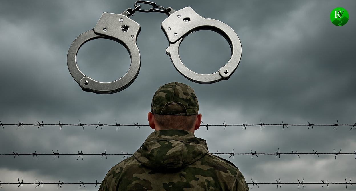Военный и наручники. Иллюстрация создана «Кавказским узлом» с помощью ИИ в программе Copilot