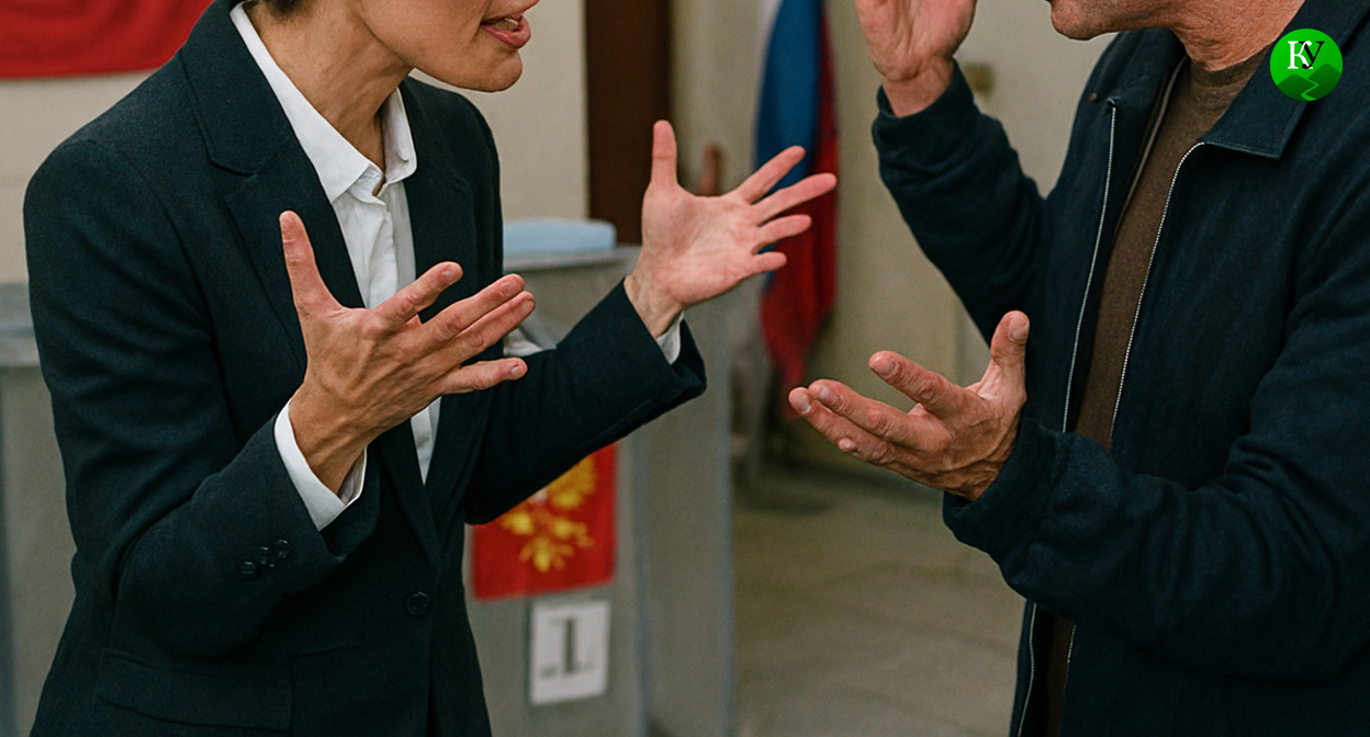 Спор на избирательном участке. Иллюстрация создана «Кавказским узлом» с помощью ИИ в программе Copilot