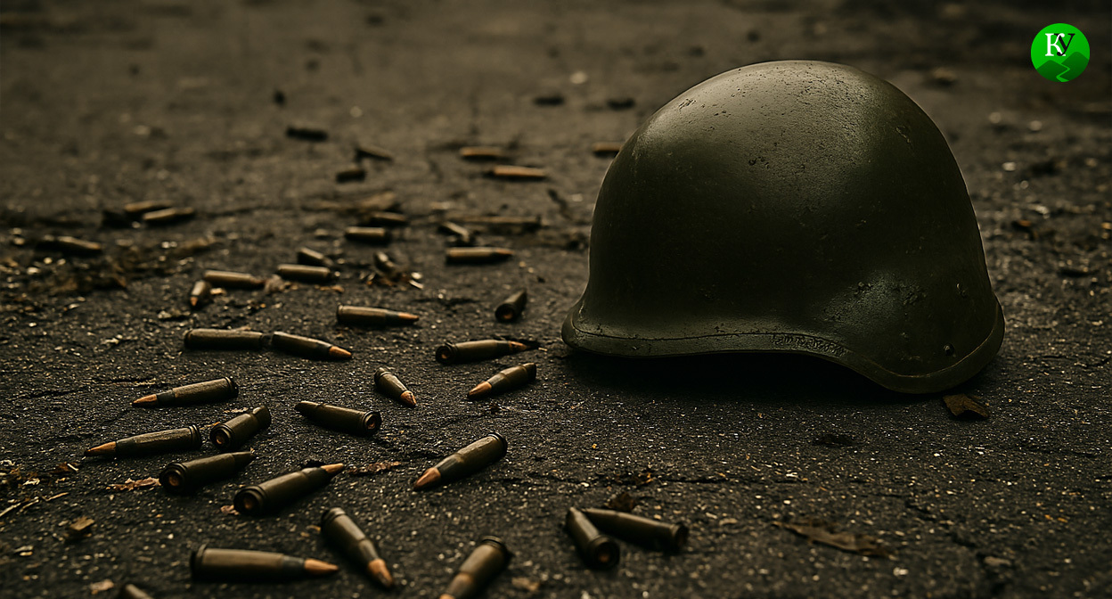 Каска военного и патроны. Иллюстрация создана «Кавказским узлом» с помощью ИИ в программе Copilot