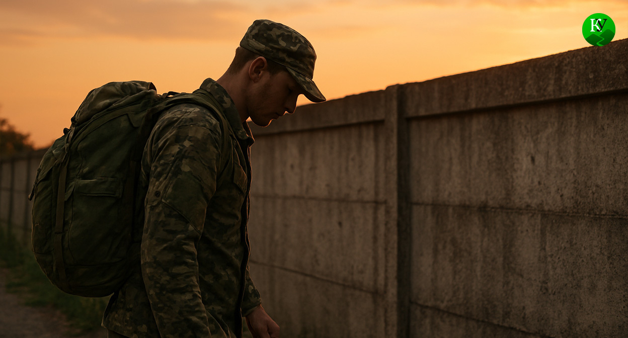 Мужчина покидает военную часть. Иллюстрация создана "Кавказским узлом" с помощью ИИ в программе Copilot