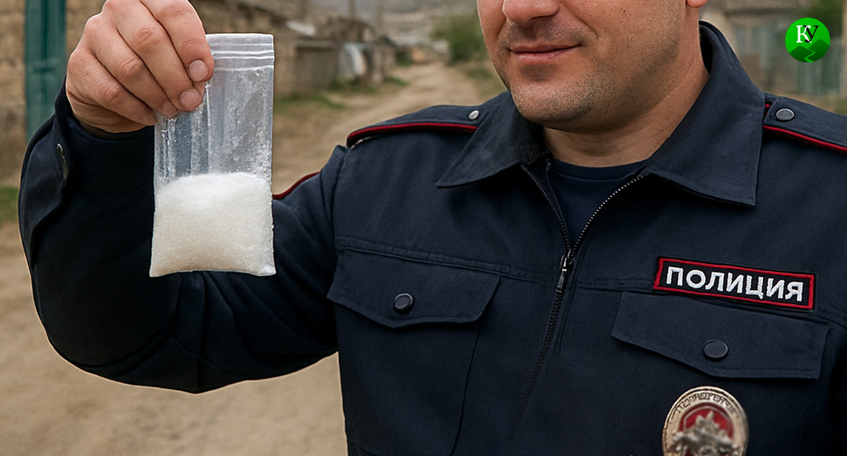 Полицейский с уликой. Иллюстрация создана «Кавказским узлом» с помощью ИИ в программе Copilot
