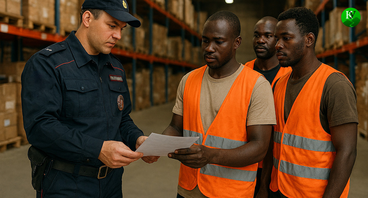 Проверка документов у мигрантов. Иллюстрация создана «Кавказским узлом» с помощью ИИ в программе Copilot