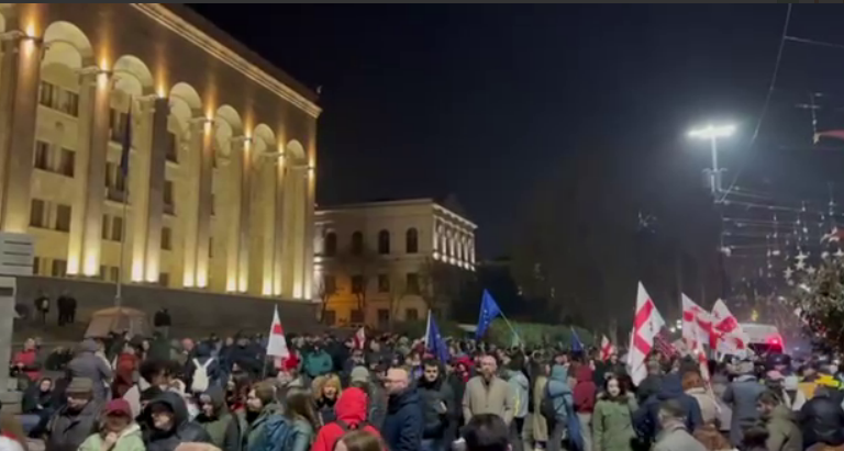 Акция протеста в Тбилиси. Стоп-кадр видео Lorena Beria /Tbilisi Life от 30.11.25, https://t.me/Tbilisi_life/43729