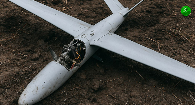 Упавший беспилотник. Иллюстрация "Кавказского узла" созданная ИИ при помощи программы Copilot