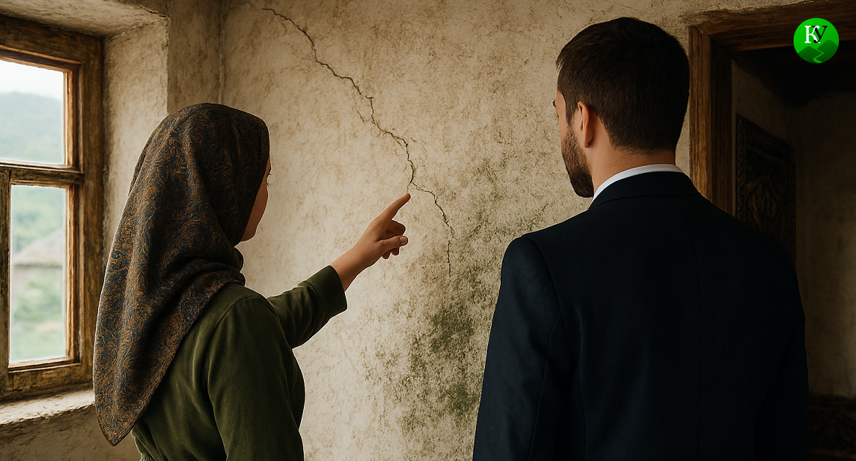 Трещины и плесень на стенах дома. Иллюстрация создана «Кавказским узлом» с помощью ИИ в программе Copilot