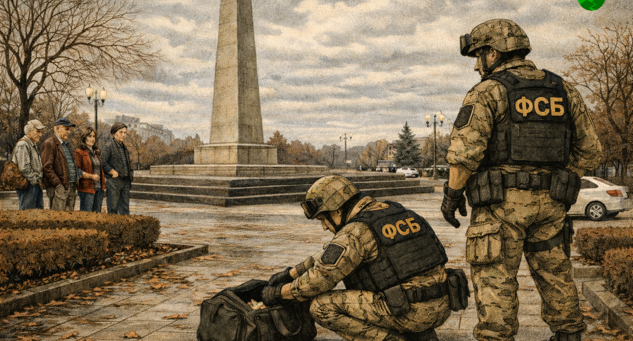 Сумка на площади. Иллюстрация создана "Кавказским узлом" с помощью ИИ в программе ChatGPT.