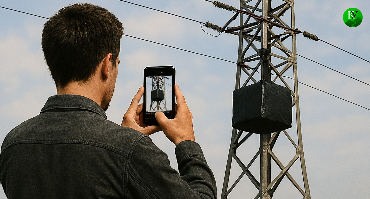 Мужчина фотографирует взрывчатку. Иллюстрация создана «Кавказским узлом» с помощью ИИ в программе Copilot