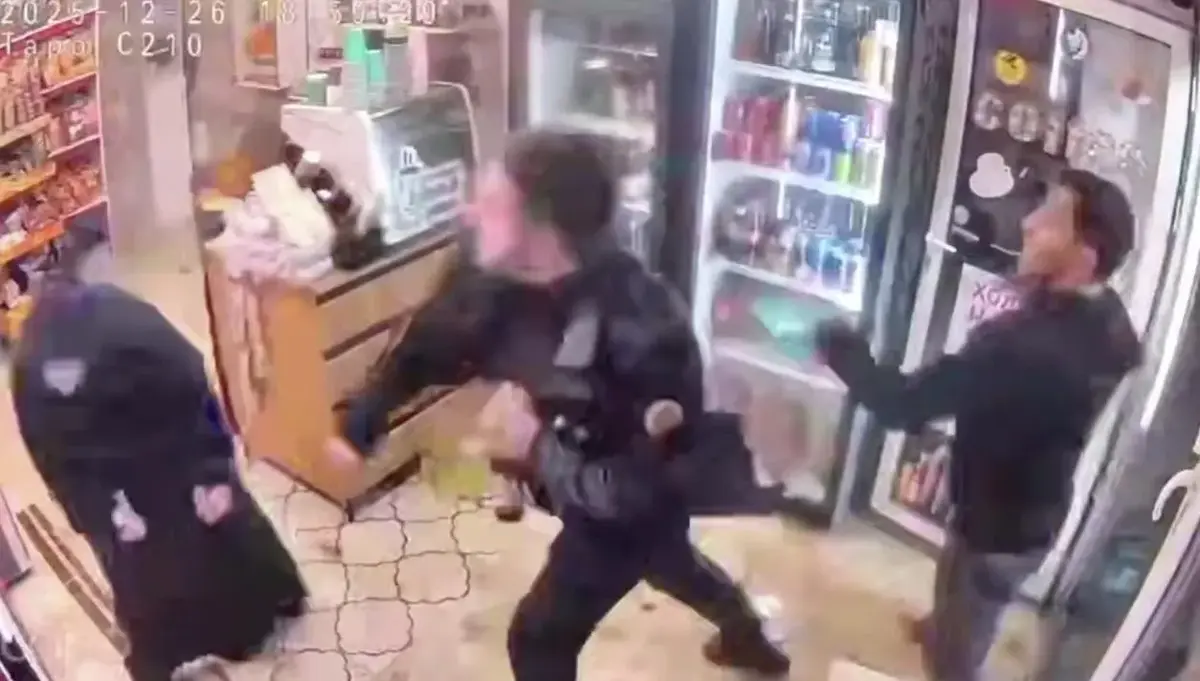 Дебош молодых людей в магазине. 27 декабря 2025 г. Скриншот видео с камеры видеонаблюдения