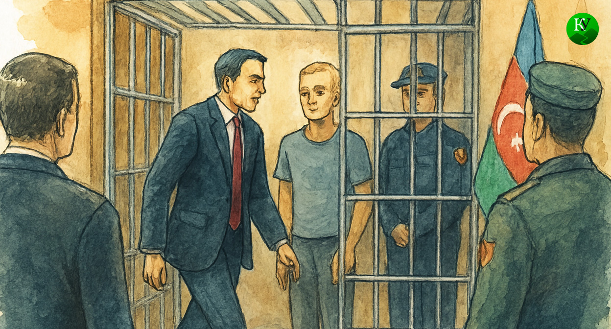 Дипломат и арестованный. Иллюстрация создана «Кавказским узлом» с помощью ИИ в программе Copilot