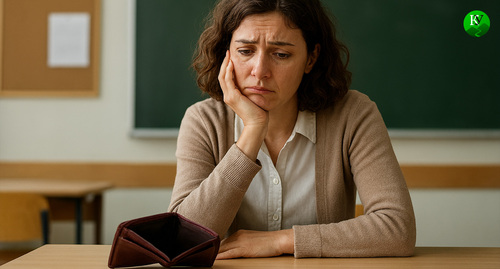 Учительница в ожидании зарплаты. Иллюстрация создана «Кавказским узлом» с помощью ИИ в программе Copilot