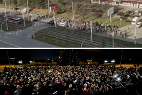 Рождественское шествие 07.01.26 (вверху) и запись обращения к президенту 14.12.25. Скриншот фото из Telegram-канала Андрея Кошика https://t.me/polityug/883.