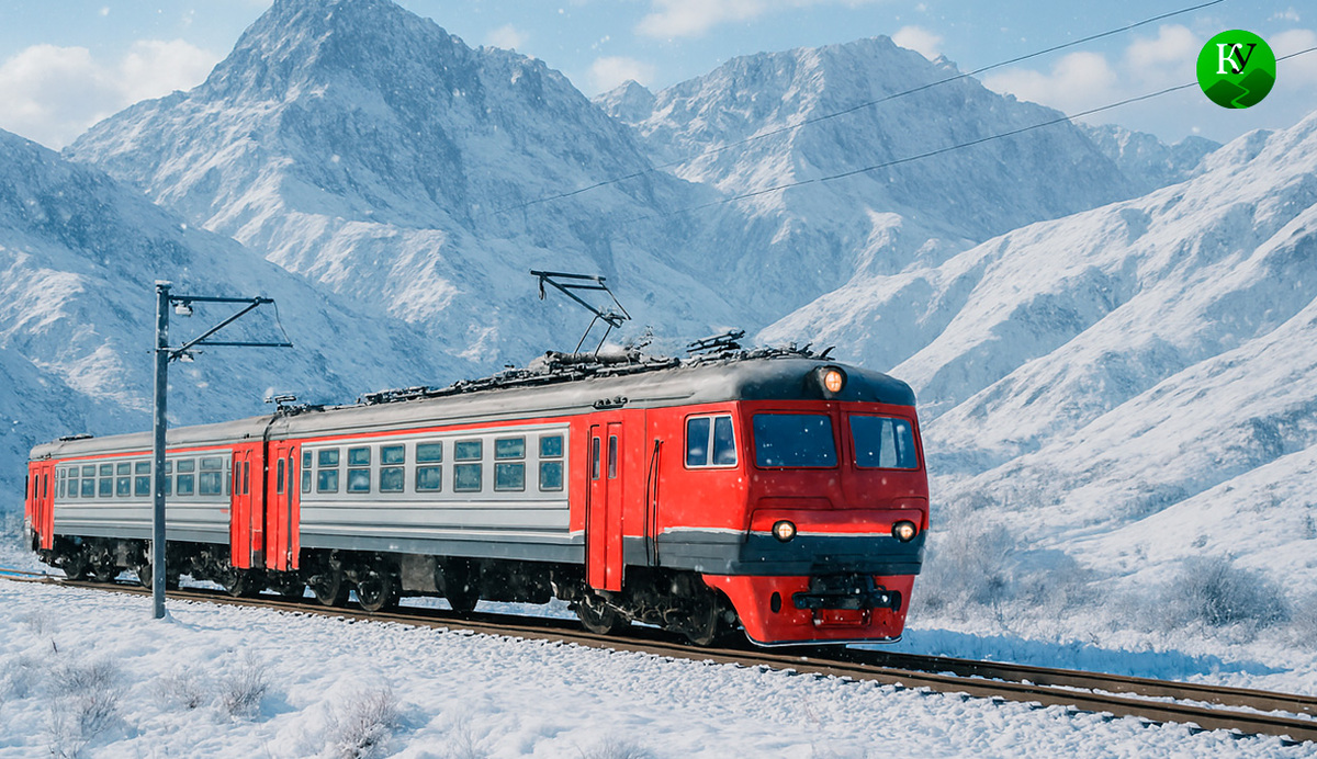 Электричка в Дагестане. Иллюстрация создана «Кавказским узлом» с помощью ИИ в программе Copilot