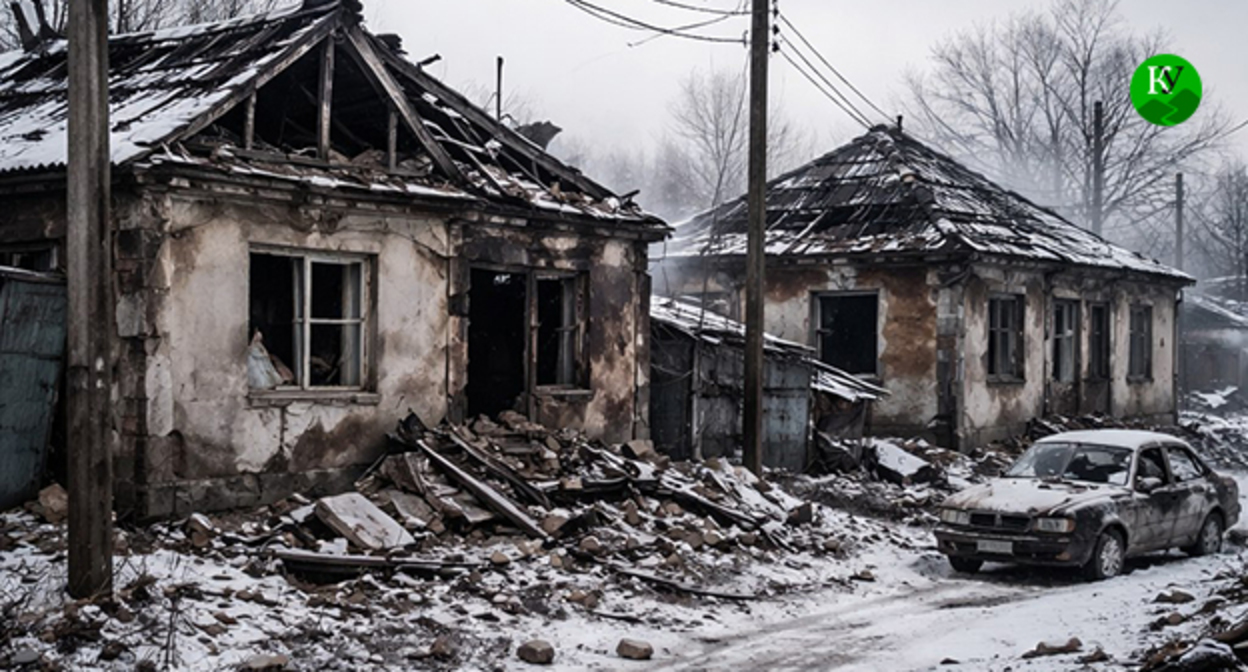 Разрушенные дома. Иллюстрация создана "Кавказским узлом" при помощи ИИ в программе Copilot