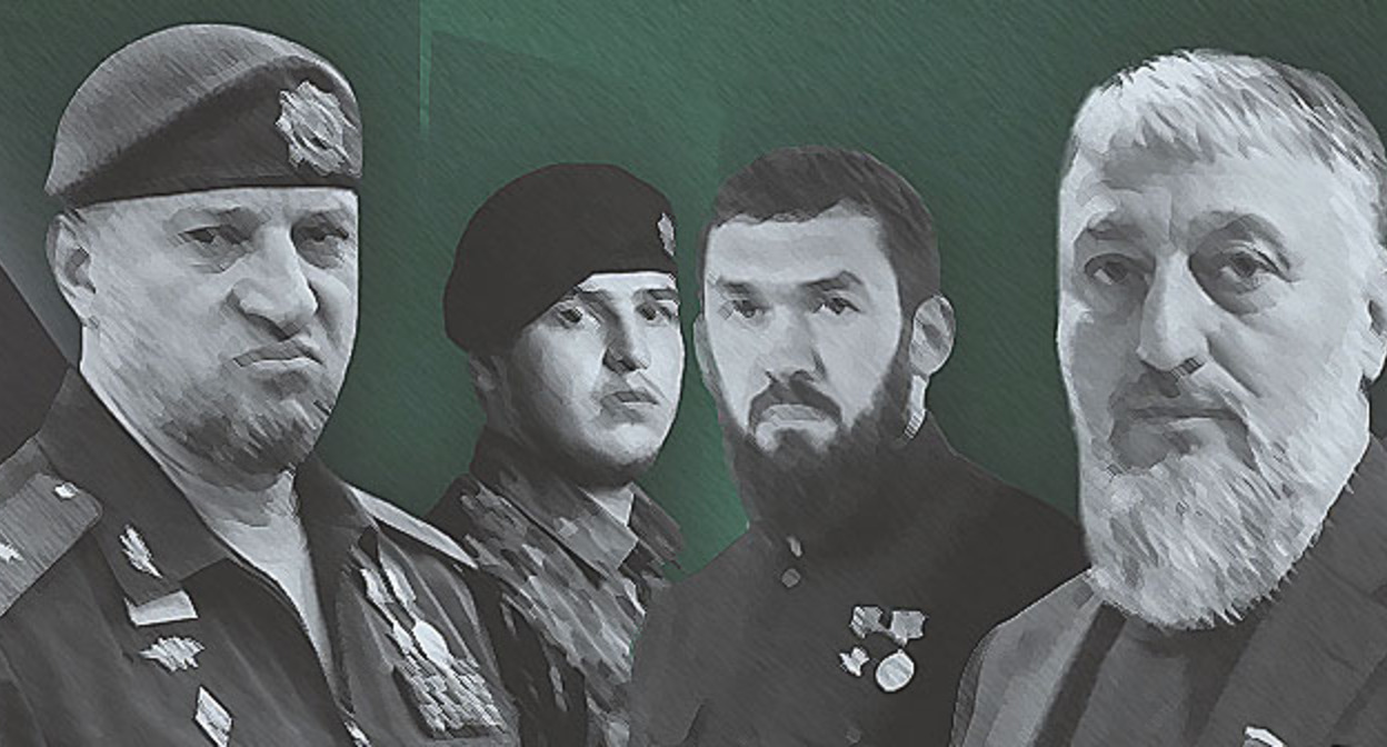 Апти Алаудинов, Адам Кадыров, Магомед Даудов, Адам Делимханов (слева направо). Коллаж "Кавказского узла". Фото: https://static/istories.media/uploaded/images