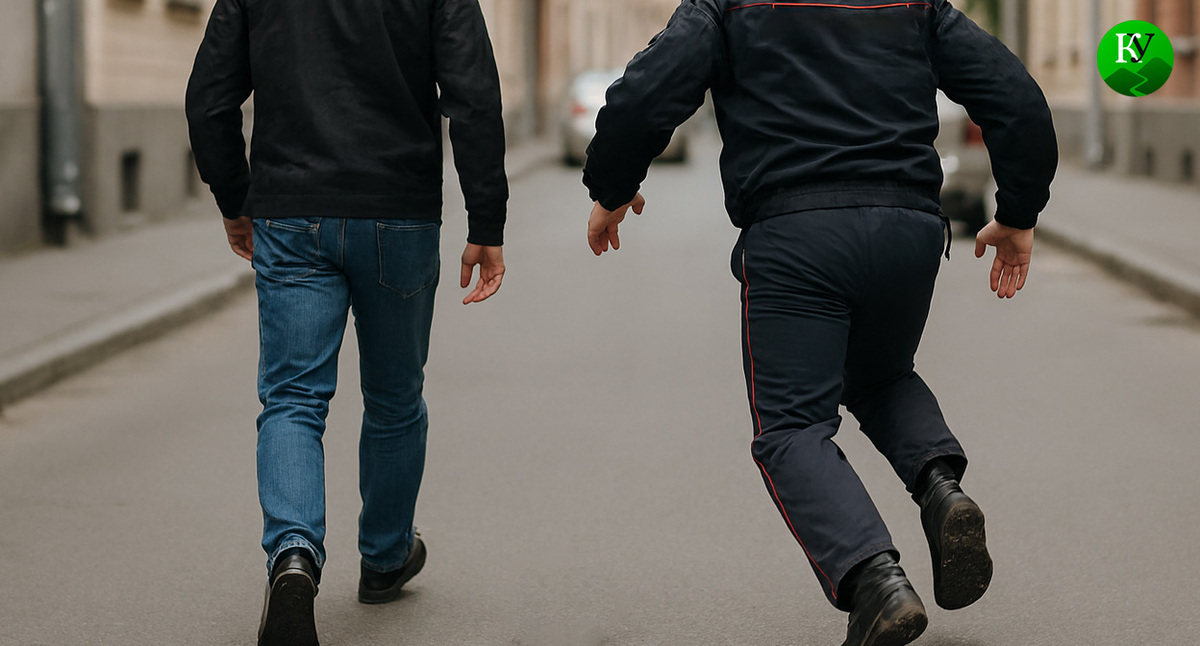 Полицейский задерживает мужчину. Иллюстрация создана «Кавказским узлом» с помощью ИИ в программе Copilot