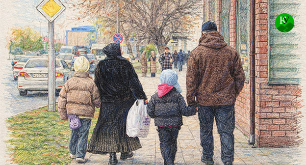 Жители Чечни. Иллюстрация создана "Кавказским узлом" при помощи ИИ в программе Copilot