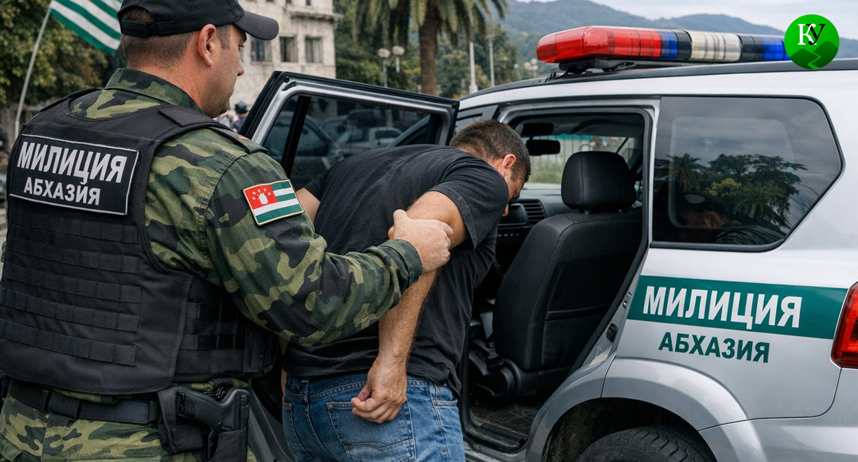 Задержание в Абхазии. Иллюстрация создана «Кавказским узлом» с помощью ИИ в программе Copilot